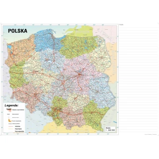 Ścieralna Mapa Polski B0 naklejana na ścianę 144x102cm